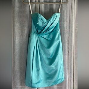 David's Bridal Dress 4 Cornflower Blue Short Strapless Satin Pleated Sheath